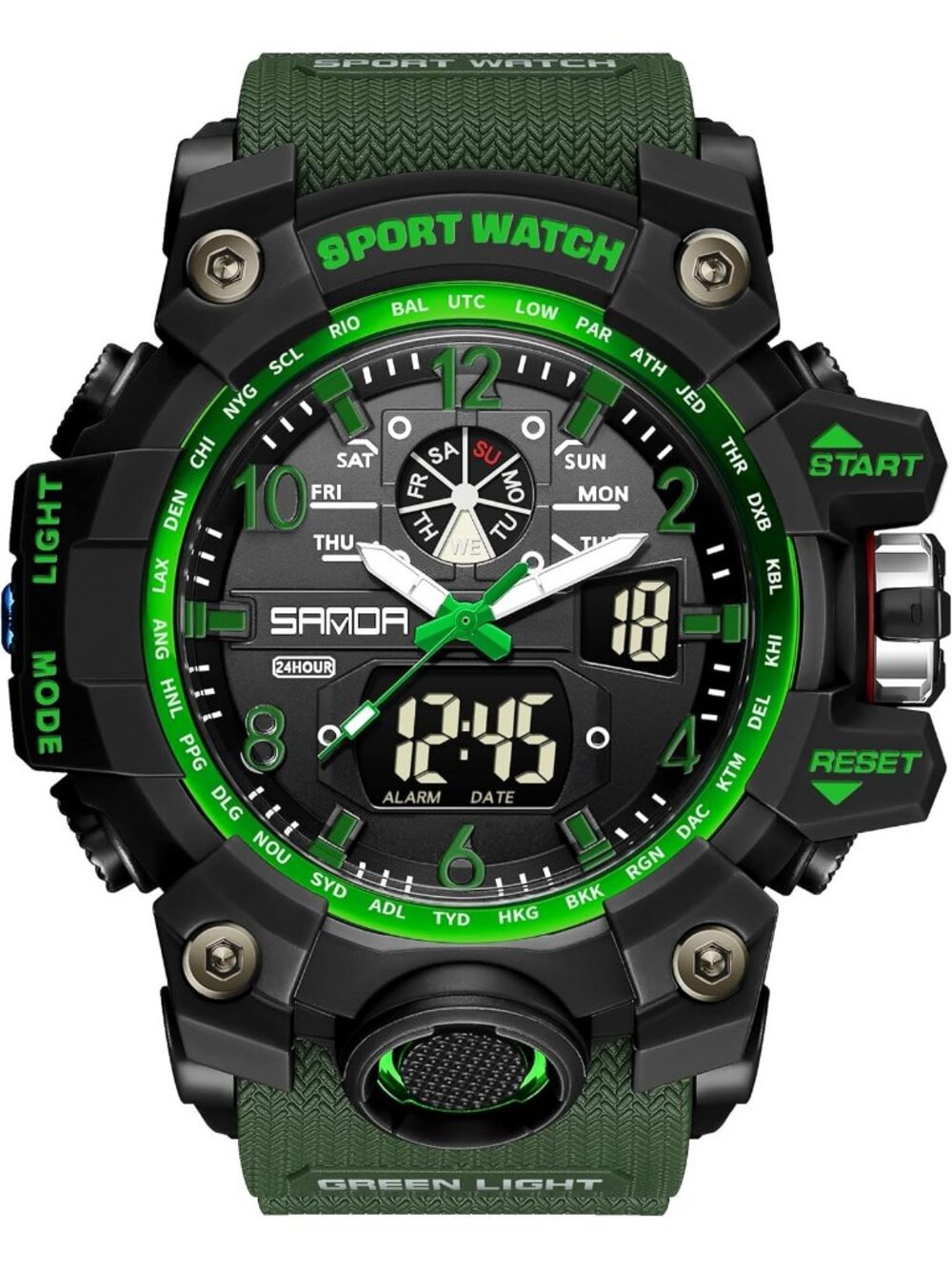 Men's Green Analog Quartz Sports Waterproof Military LED Digital Wrist Watch